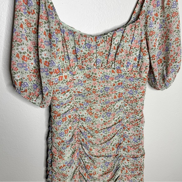 Lush Inez Sage Floral Ruched Mini Dress - Picture 3 of 8